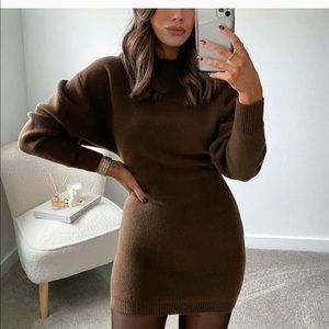 Zara Voluminous sleeve brown knit sweater dress